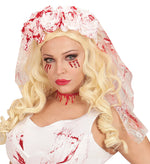 Halloween "Blutiger Brautschleier" | Weiß Rot - Haarreif mit Blumen