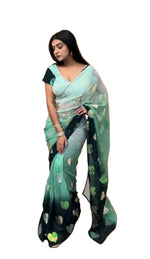 Women's Georgette Saree in Green with unstitched