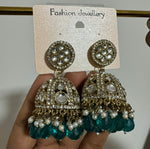 Gold-Plated Dome Shaped Kundan Studded Jhumkas