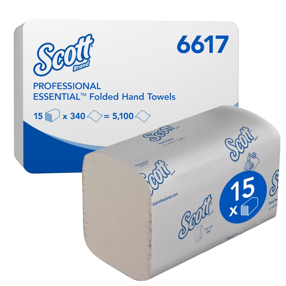 Scott® ESSENTIAL™ Handtücher - Interfold / Weiß /Klein - 15 Clips x 340 Sheets | Karton (15 Päckchen)