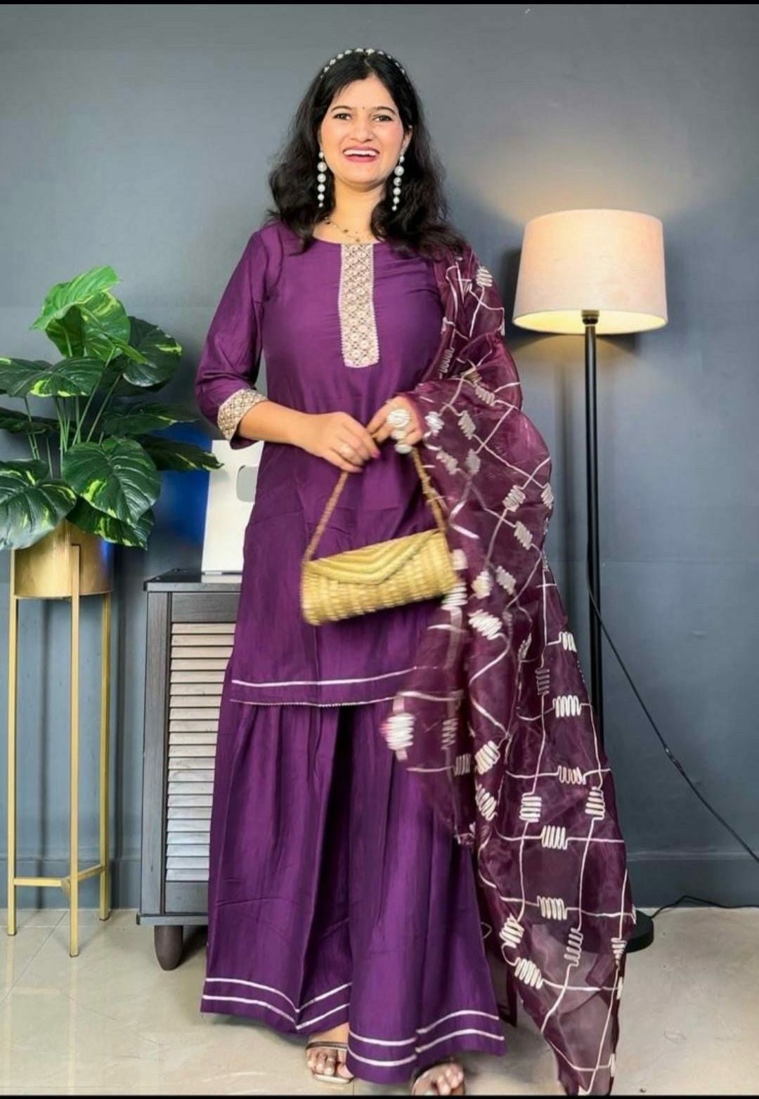 Cotton Blend Kurta Sharara Dupatta Set