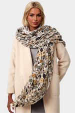 Floral Print Fringed edges Scarf In Brown
