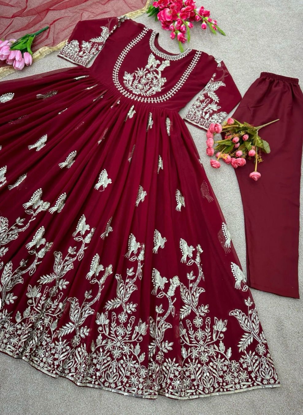 Party Wear Georgette Gown And Dupatta With Embroidery Sequence Work For Women, Indian Gown , Anarkali Gown , Bridesmaid Gown , Dresses