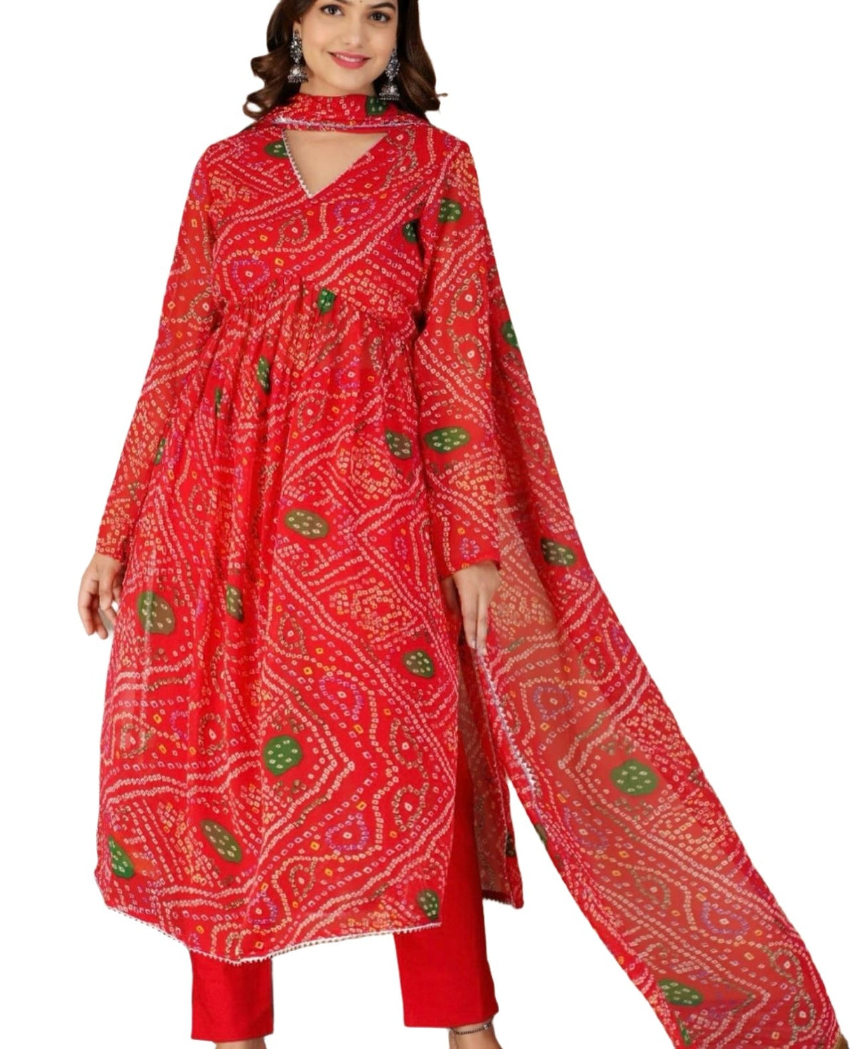 Bandhani Print Georgette Anarkali Kurti Set