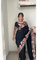 Ready To Wear Saree(Designer Faux Georgette Thread N Pearl Work Saree)