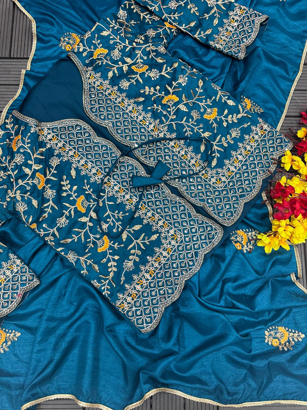 New Super Trending Embroidery cording work ready to wear saree with full koti