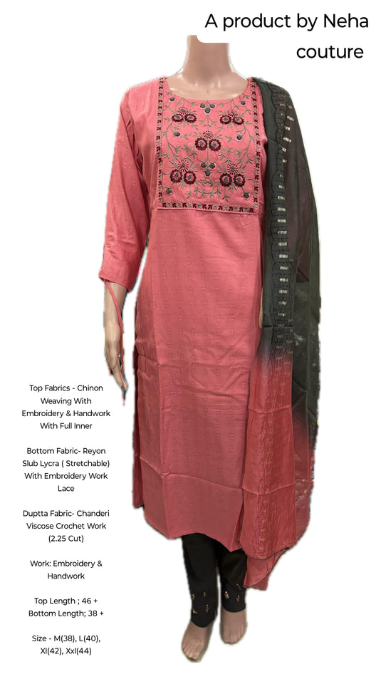 Chinon Weaving With Embroidery & Handwork With Full Inner
