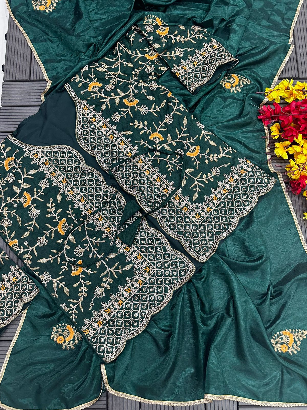New Super Trending Embroidery cording work ready to wear saree with full koti