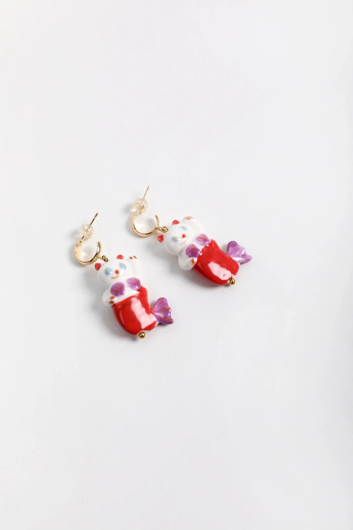 Hawaiian Mermaid Cat Ceramic Earrings