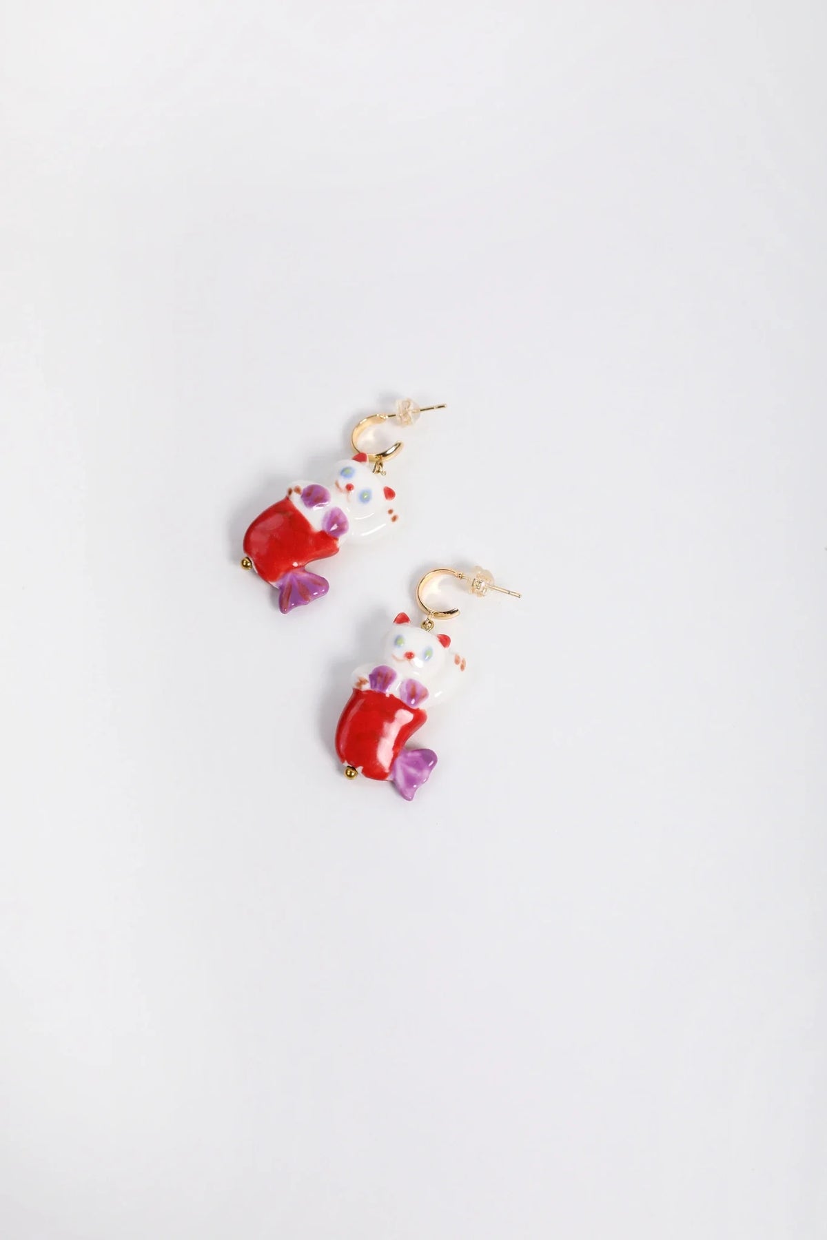 Hawaiian Mermaid Cat Ceramic Earrings