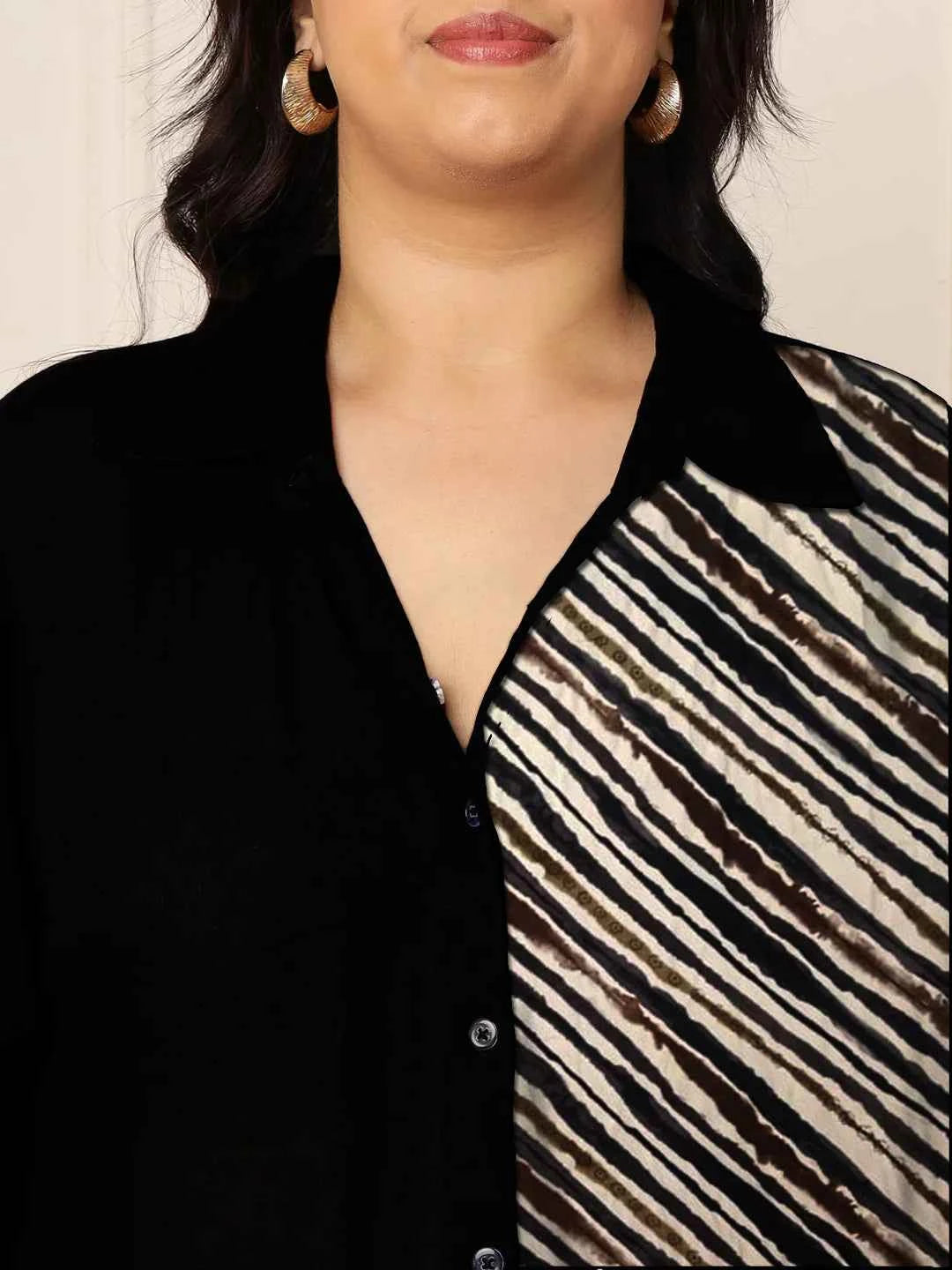 Women's Plus Size Black Diagonal Striped Shirt Dress in Germany