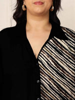 Women's Plus Size Black Diagonal Striped Shirt Dress in Germany