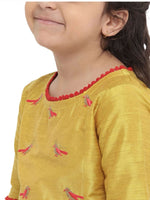 Kurta with Skirt for Girls Yellow Embroidered Pure Cotton