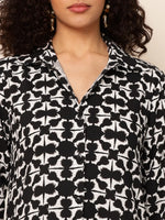 Black Geometric Printed Women Shirt Dress in Berlin