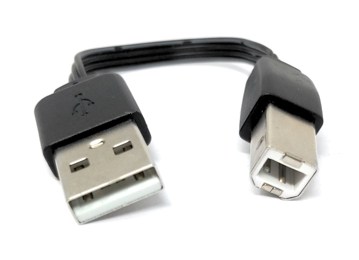 USB 2.0 Kabel 13 cm Typ B Stecker zu Typ A Stecker kurz flach in Schwarz | System-S