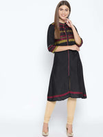 Women Black & Pink Yoke Design A-Line Kurta