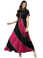 Black With Magenta Colour Blocked Women Maxi in Berlin