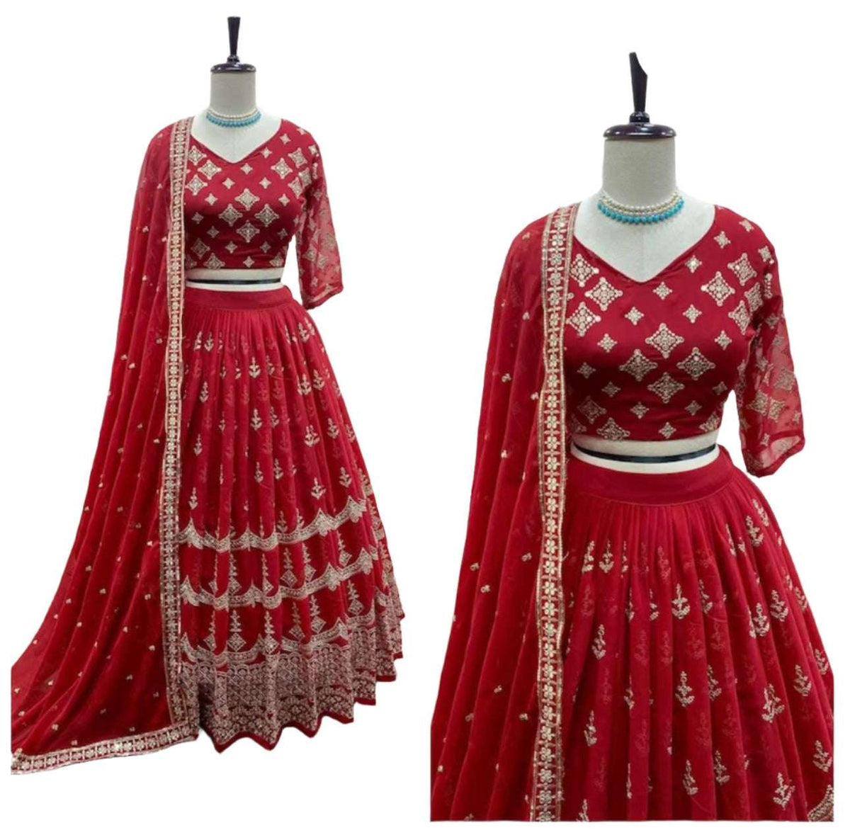 Fully Embroidered Red Lehenga Choli & Dupatta Set