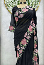 Ready To Wear Saree(Designer Faux Georgette Thread N Pearl Work Saree)