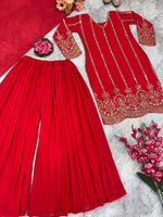 PARTY WEAR TOP AND SARARA. WITH FANCY DUPATTA WITH HEAVY EMBROIDERY WORK*