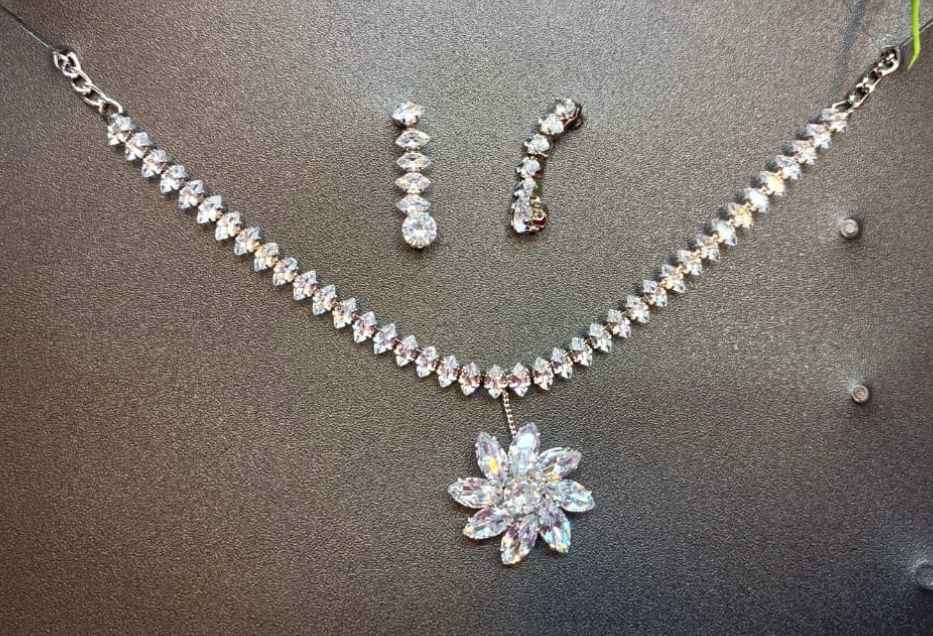 Silver-Plated & White CZ-Studded Jewellery Set