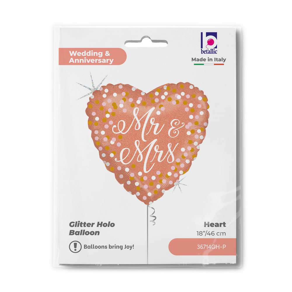 18"/Ø46cm Folienballon "Mr. & Mrs." Holo | Rosegold