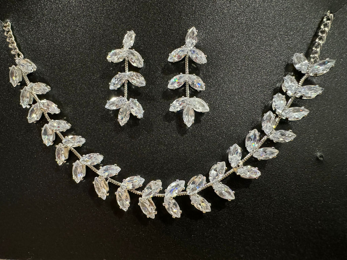 Silver-Plated & White CZ-Studded Jewellery Set