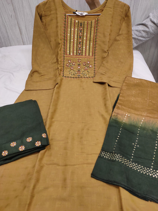 Chinon Weaving With Embroidery & Handwork With Full Inner(Work: Embroidery & Handwork)