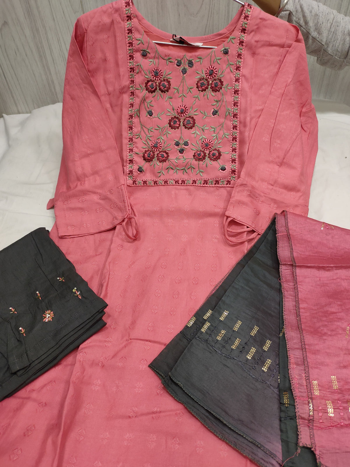 Chinon Weaving With Embroidery & Handwork With Full Inner