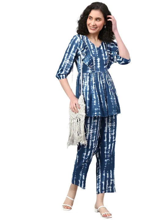 Tie-Dye Front Frill Top With Pants in Berlin