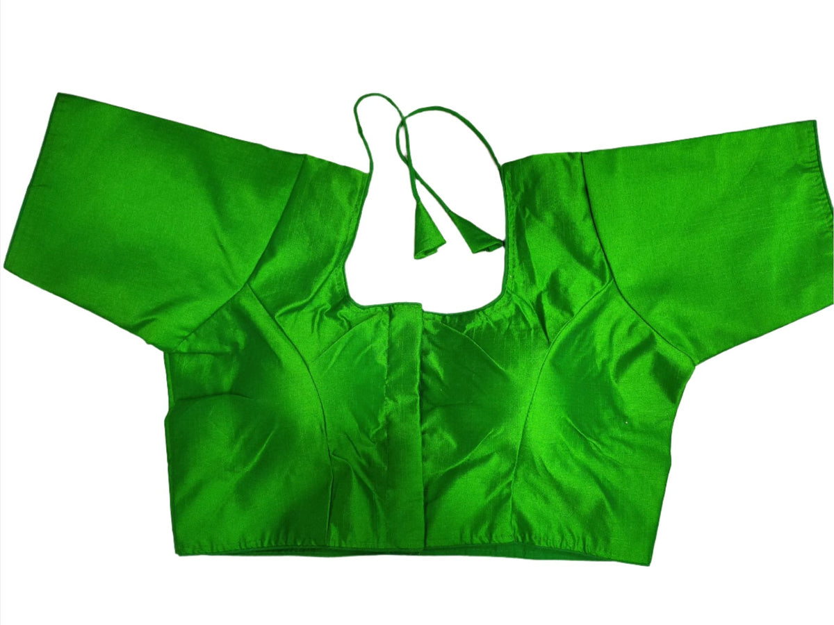Women Green Solid Mulbury Silk Readymade Saree Blouse