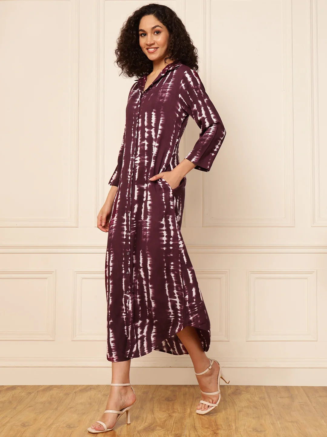 Wine Tie-Dye Women Shirt Dress in Germany