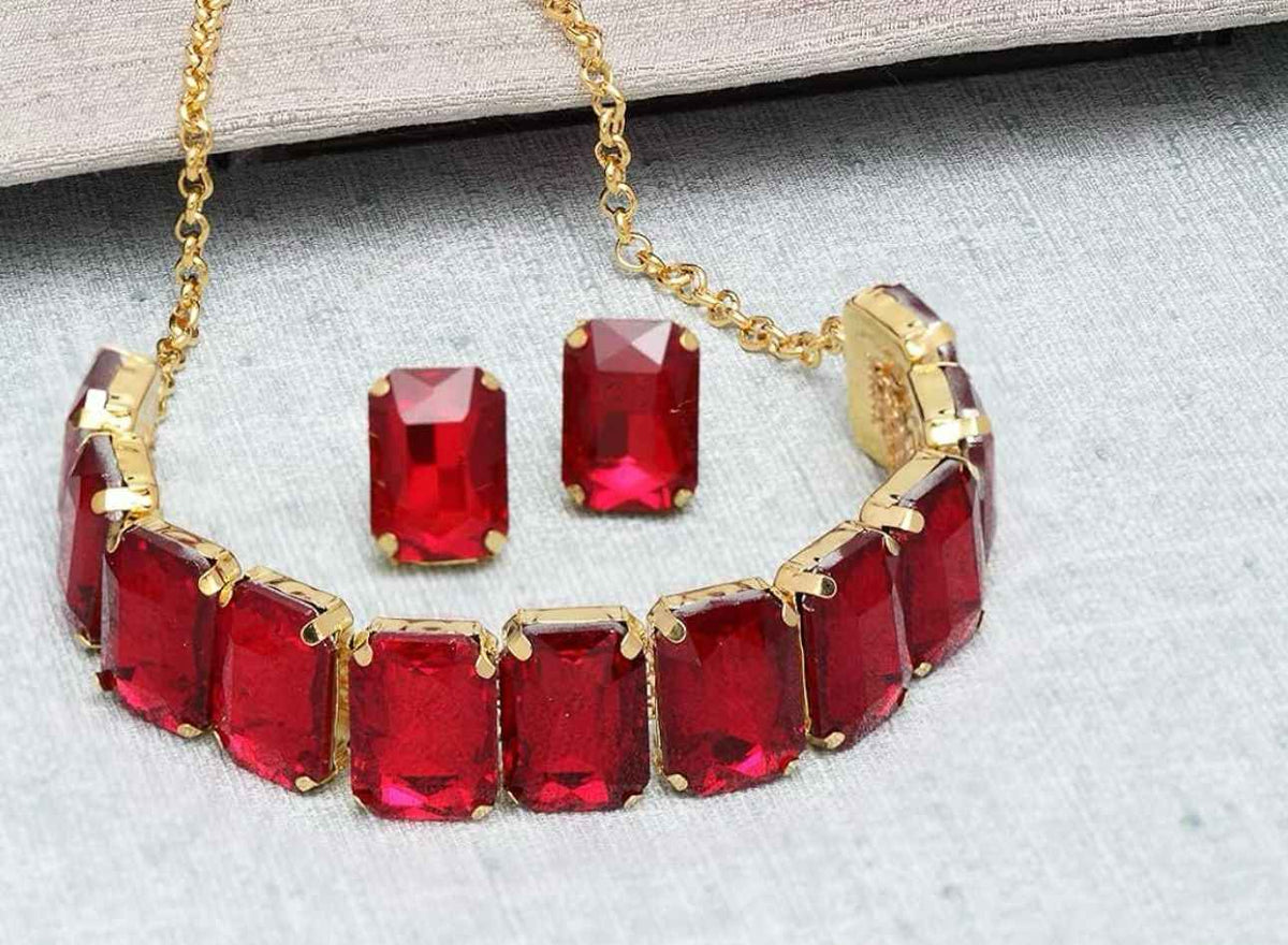 Red Choker Crystal Earrings Necklace in Germany