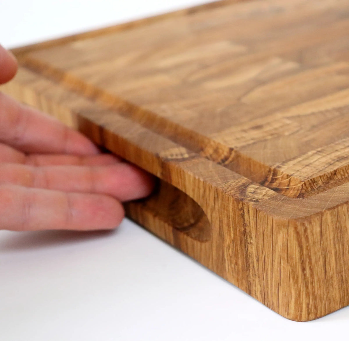 Profi Hackblock Eiche 50x35x4cm – Stirnholzbrett mit Saftrille & Silikonfüßen