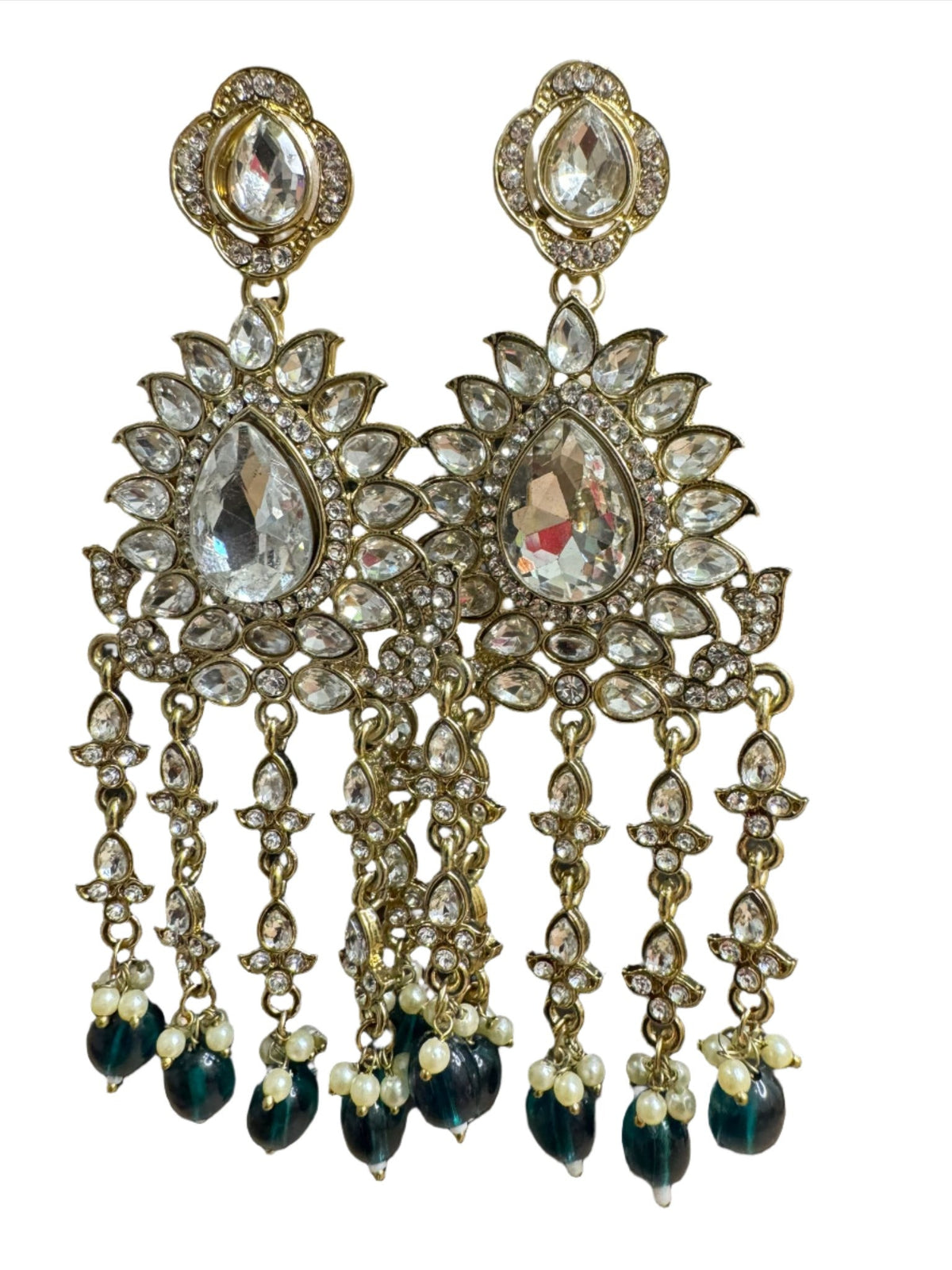 Handmade Kundan & Ad Chandbali Earrings with Pearl Jewelry