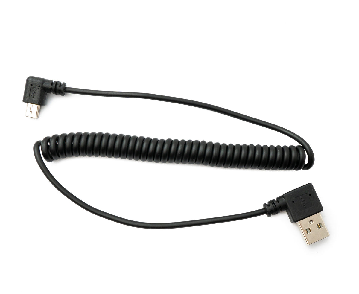 USB 2.0 Kabel 100 cm Typ A Stecker zu Mini B Stecker Spirale Winkel in Schwarz | System-S