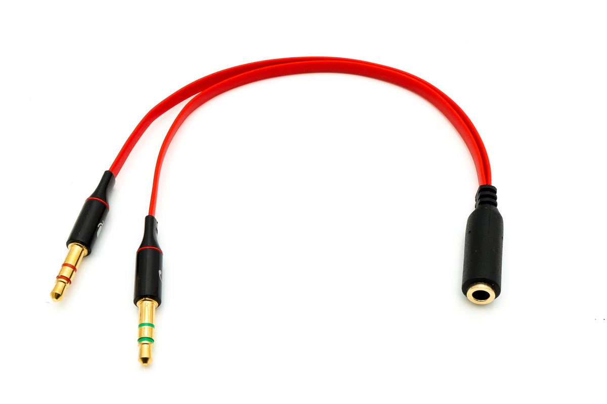 Audio Y Kabel 20 cm Stereo AUX Klinke 3,5 mm Buchse zu 2x Stecker flach Adapter | System-S