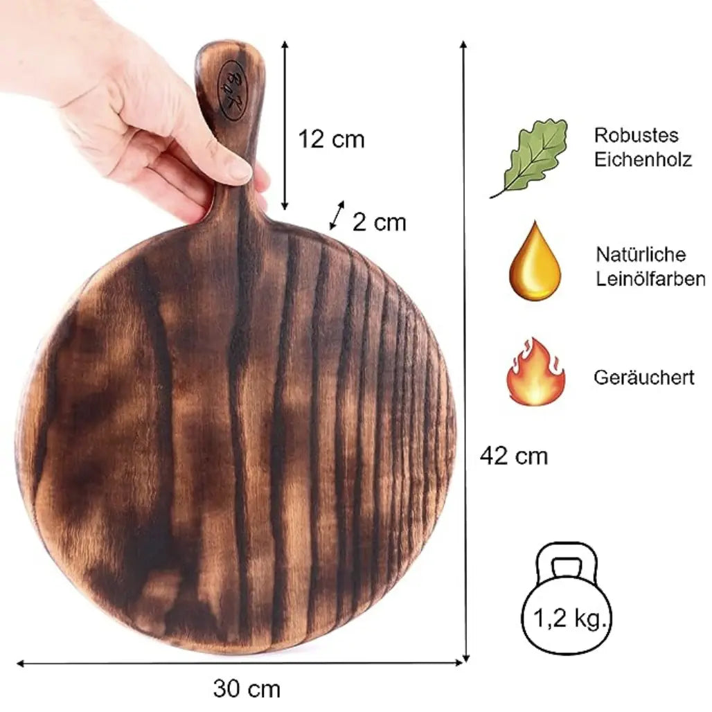 Rundes Servierbrett Eiche mit Griff 30cm – Pizza & Brotbrett massiv