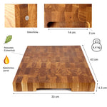 Schneidebrett groß Eiche Stirnholz 43x33x4,3cm – Profi Hackblock & Hirnholzbrett