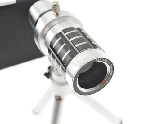 12x Teleskop Teleobjektiv Zoom Linse mit Hartschale Case Hülle und Mini Tripod Stativ für iPhone 6 | System-S