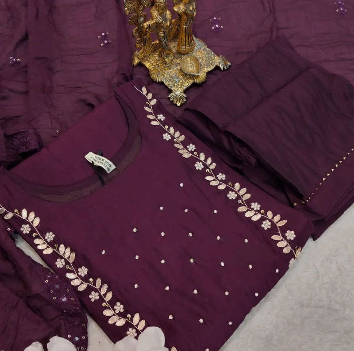 Handwork at Neck gotta Patti Pearl Dola Silk Kurta Dupatta Bottom Set Namma Markt