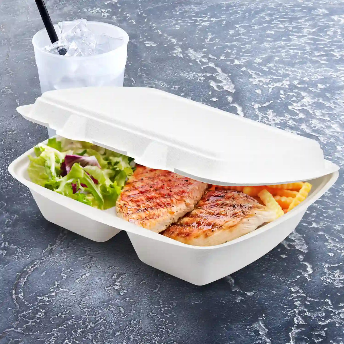 Menü-Box (Zuckerrohr-Bagasse) 2-geteilt 241 x 202 x 70 mm 1000ml