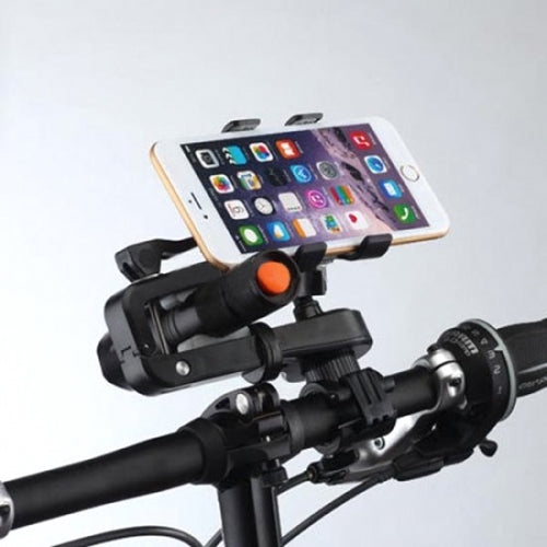 2in1 Universal Fahrrad-Licht und Smartphone Handy Halterung Befestigung Taschenlampen Halter in Schwarz | System-S