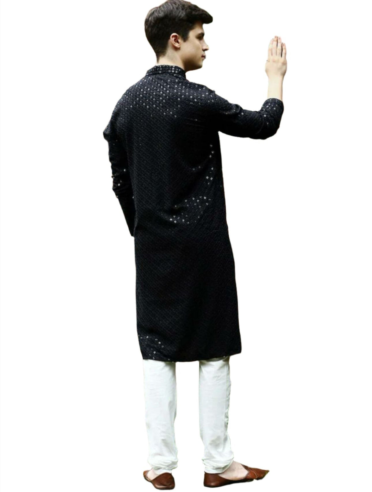 Men's Kurta Churidar with Embroidery Cotton Rayon Black