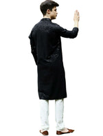 Men's Kurta Churidar with Embroidery Cotton Rayon Black