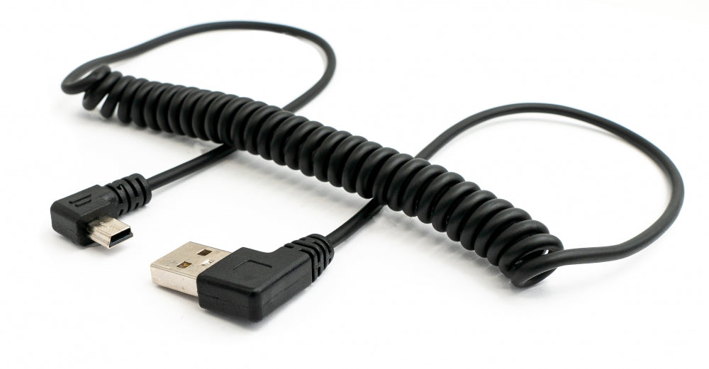 USB 2.0 Kabel 150 cm Typ A Stecker zu Mini B Stecker Spirale Winkel in Schwarz | System-S