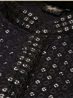 Men's Kurta Churidar with Embroidery Cotton Rayon Black