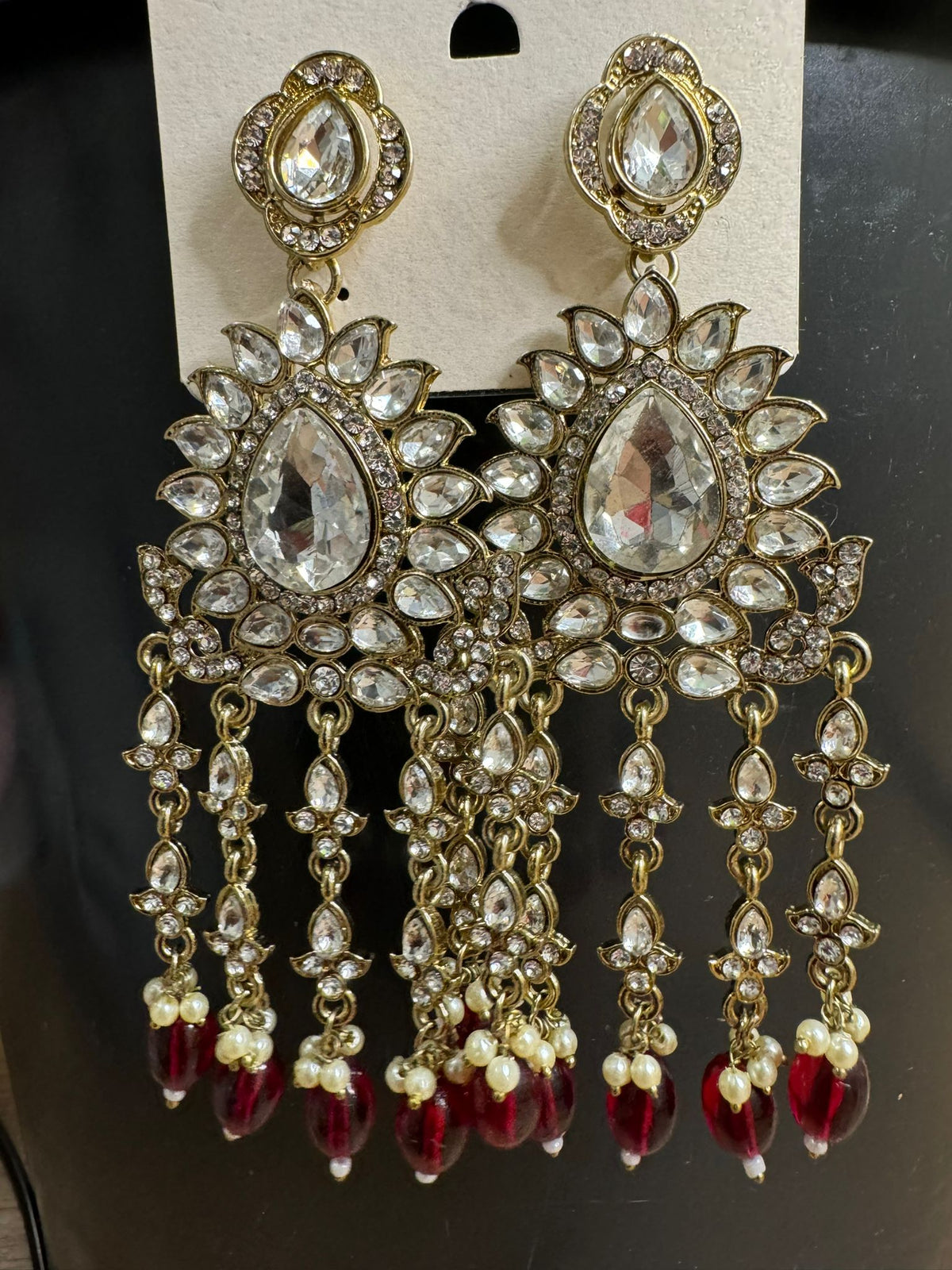 Handmade Kundan & Ad Chandbali Earrings with Pearl Jewelry