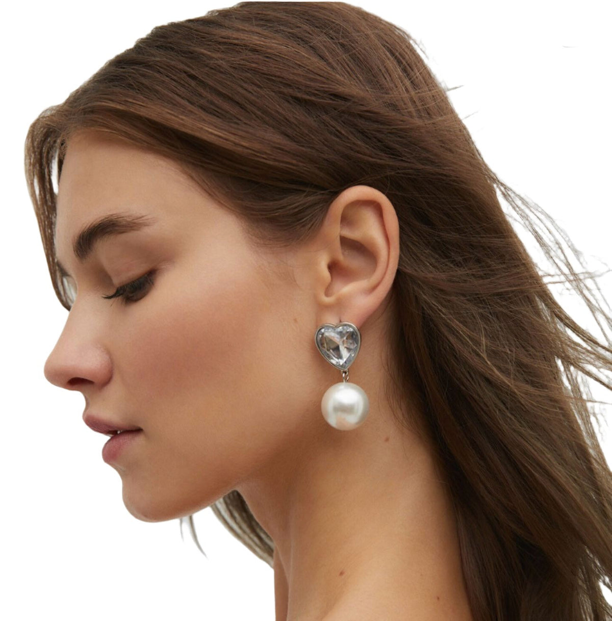 Earrings With Gemstone,Heart And Faux Pearl