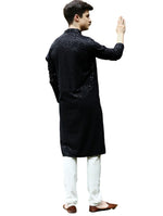 Men's Kurta Churidar with Embroidery Cotton Rayon Black